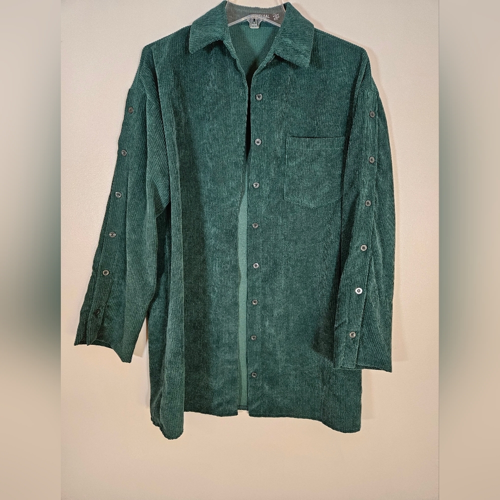 Nasty Gal Corduroy Jacket Button Up Green Oversized SZ4 Layering Utility